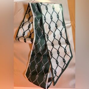 Tory Burch Green and White Nautical Rope Headscarf Twilly